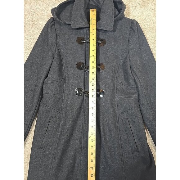 GUESS Wool Blend Winter Coat Gray Lined Toggle Buttons Removable Hood Women's L - Picture 5 of 16